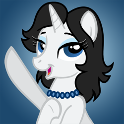 Size: 450x450 | Tagged: safe, artist:tim-kangaroo, pony, unicorn, 2014, eyebrows, eyelashes, female, horn, jewelry, kazumi evans, looking at you, mare, necklace, open mouth, open smile, pearl necklace, ponified, smiling, smiling at you, solo