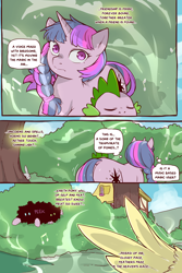 Size: 960x1440 | Tagged: safe, artist:cold-blooded-twilight, angel bunny, fluttershy, spike, twilight sparkle, dragon, pegasus, pony, rabbit, unicorn, cold blooded twilight, comic:cold storm, g4, alternate hairstyle, animal, comic, dialogue, dock, music notes, ponytail, singing, sparkle, speech bubble, tail, thought bubble, unicorn twilight