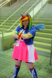 Size: 640x960 | Tagged: safe, artist:reinbewpastel, rainbow dash, human, equestria girls, g4, clothes, cosplay, costume, crossed arms, irl, irl human, multicolored hair, photo, rainbow hair, solo