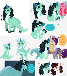 Size: 4000x4500 | Tagged: safe, artist:theartfox2468, oc, oc only, oc:dove dreamcatcher, oc:jade gemstone, oc:starry night, oc:valentine, dracony, earth pony, hybrid, pony, unicorn, cross-popping veins, crystal horn, female, heart, horn, interspecies offspring, jewelry, male, mare, necklace, next generation, offspring, parent:big macintosh, parent:fluttershy, parent:moondancer, parent:rarity, parent:spike, parents:fluttermac, parents:sparity, simple background, speech bubble, stallion, white background