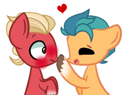 Size: 4830x3593 | Tagged: safe, artist:rozyfly10, hitch trailblazer, sprout cloverleaf, earth pony, pony, g5, my little pony: a new generation, base used, blushing, boop, cute, duo, eyes closed, gay, happy, heart, hitchbetes, hitchsprout, hoof on head, male, shipping, shocked, shy, simple background, smiling, sproutbetes, stallion, transparent background