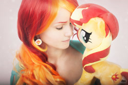 Size: 1200x800 | Tagged: safe, artist:sunny-tooi, sunset shimmer, human, equestria girls, g4, clothes, cosplay, costume, eyes closed, irl, irl human, photo, plushie