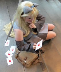 Size: 900x1058 | Tagged: safe, artist:rivenchan, derpy hooves, human, 2011, clothes, cosplay, costume, emerald city comicon, irl, irl human, letter, photo