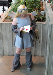 Size: 960x1362 | Tagged: safe, artist:rivenchan, derpy hooves, human, g4, 2011, clothes, cosplay, costume, emerald city comicon, irl, irl human, leg warmers, letter, photo