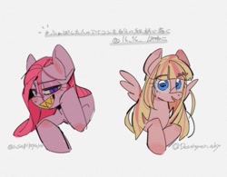 Size: 1024x800 | Tagged: safe, artist:16_l6_, pinkie pie, oc, oc:milky berry, earth pony, pegasus, pony, g4, bust, heart, japanese, looking at you, pinkamena diane pie, sharp teeth, teeth