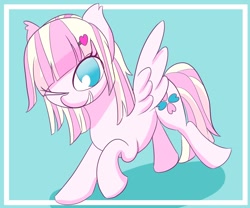 Size: 1200x1000 | Tagged: safe, artist:chocodamai, oc, oc only, oc:milky berry, pegasus, pony, looking at you, looking back, one eye closed, smiling, smiling at you, wink, winking at you