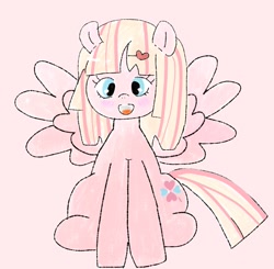 Size: 1200x1178 | Tagged: safe, artist:cute_ponies, oc, oc only, oc:milky berry, pegasus, pony, blushing, female, heart, open mouth, open smile, pegasus oc, pink background, simple background, smiling, solo