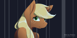 Size: 4000x2000 | Tagged: safe, artist:phlerius, applejack, earth pony, anthro, g4, bust, digital art, portrait, solo