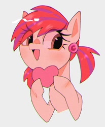 Size: 1148x1384 | Tagged: safe, artist:destroyer_aky, oc, oc only, earth pony, pony, bust, earth pony oc, female, happy, heart, holding, looking at you, mare, open mouth, open smile, simple background, smiling, smiling at you, solo