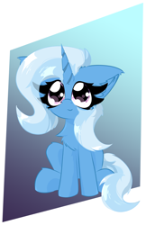 Size: 1750x2700 | Tagged: safe, artist:jubyskylines, trixie, pony, unicorn, g4, chest fluff, cute, diatrixes, ear fluff, eyelashes, female, gradient background, high res, horn, mare, simple background, sitting, smiling, solo, tail