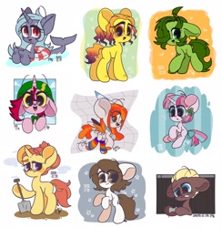 Size: 2000x2048 | Tagged: safe, artist:oc_ponys, oc, oc only, earth pony, original species, pegasus, pony, shark, shark pony, unicorn, 2020, clover, controller, earth pony oc, female, flower, flower in hair, flying, four leaf clover, hat, high res, horn, looking at you, male, mare, partial background, party hat, pegasus oc, shovel, simple background, smiling, smiling at you, stallion, stars, unicorn oc, vtuber, white background