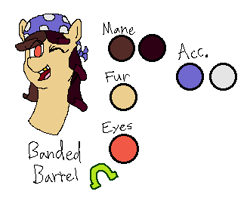 Size: 331x270 | Tagged: safe, artist:nukepony360, oc, oc only, oc:banded barrel, earth pony, pony, bust, gold tooth, hat, portrait, reference sheet, simple background, solo, white background