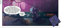 Size: 1040x482 | Tagged: safe, idw, violet shiver, pony, unicorn, g4, my little pony: generations, spoiler:comic, spoiler:comicgenerations05, clothes, comic, crying, s'mony, shirt, t-shirt