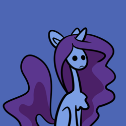 Size: 500x500 | Tagged: safe, artist:sunnypaw121, oc, oc only, pony, unicorn, blue background, chest fluff, frown, horn, simple background, solo, unicorn oc