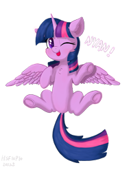 Size: 2160x2880 | Tagged: safe, alternate version, artist:hsf, twilight sparkle, alicorn, pony, g4, dock, frog (hoof), high res, looking at you, nyan, one eye closed, simple background, solo, tail, tongue out, transparent background, twilight sparkle (alicorn), underhoof