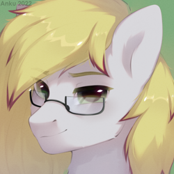 Size: 2000x2000 | Tagged: safe, artist:anku, oc, oc only, oc:ludwig von leeb, pegasus, pony, blonde hair, glasses, green background, green eyes, high res, looking at you, male, simple background, solo, stallion