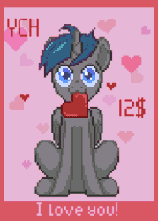 Size: 258x360 | Tagged: safe, artist:yarugreat, oc, alicorn, bat pony, changeling, deer, earth pony, original species, pegasus, pony, unicorn, zebra, animated, commission, gif, heart, hearts and hooves day, holiday, pixel animation, pixel art, solo, ych animation, your character here