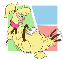 Size: 1729x1638 | Tagged: safe, artist:duragan, paprika (tfh), alpaca, them's fightin' herds, adorafatty, behaving like a dog, belly, bellyrubs, chonk, clothes, community related, cute, disembodied hand, fat, female, fluffy, glasses, gloves, hand, motion lines, paprikadorable, ponytail, scarf, solo focus, tongue out