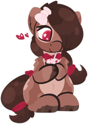 Size: 1196x1684 | Tagged: safe, artist:rhythmpixel, oc, oc only, oc:choccy milk, earth pony, pony, bow, female, hair tie, mare, simple background, solo, transparent background