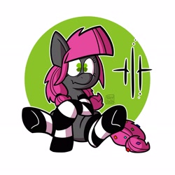 Size: 2893x2893 | Tagged: safe, artist:maxytoon, artist:maxytoon_art, oc, earth pony, pony, clothes, colored, female, flat colors, green, green eyes, high res, mare, pink, simple background, smiling, socks, solo, striped socks, white background