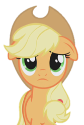 Size: 482x720 | Tagged: safe, edit, edited screencap, screencap, applejack, earth pony, pony, applebuck season, g4, season 1, applejack's hat, background removed, cowboy hat, cute, ears back, female, floppy ears, front view, frown, hat, jackabetes, mare, not a vector, sad, sadorable, simple background, solo, transparent background