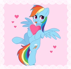 Size: 2056x1979 | Tagged: safe, artist:arllistar, rainbow dash, pegasus, pony, g4, :p, cute, dashabetes, female, heart, holiday, mare, pillow, raised leg, solo, tongue out, valentine's day, ych example, your character here