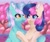 Size: 2048x1716 | Tagged: safe, artist:freyamilk, bon bon, lyra heartstrings, sweetie drops, earth pony, pony, unicorn, g4, adorabon, cute, duo, ear fluff, female, hug, lesbian, looking at each other, looking at someone, lyrabetes, open mouth, open smile, ship:lyrabon, shipping, smiling, tree