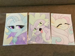 Size: 1478x1108 | Tagged: safe, artist:oc_ponys, fluttershy, spike, trixie, dragon, pegasus, pony, unicorn, g4, bust, female, male, mare, traditional art, trio