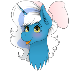 Size: 1000x1000 | Tagged: safe, artist:zeronitroman, oc, oc:fleurbelle, alicorn, pony, :p, alicorn oc, blushing, bow, female, hair bow, horn, mare, simple background, tongue out, transparent background, wingding eyes, wings, yellow eyes