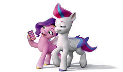 Size: 1024x596 | Tagged: safe, pipp petals, zipp storm, pegasus, pony, g5, my little pony: a new generation, official, 3d, adorapipp, adorazipp, color correction, cringing, disgusted, displeased, easter egg, excited, female, happy, phone, royal sisters (g5), royalty, siblings, sisters, unamused