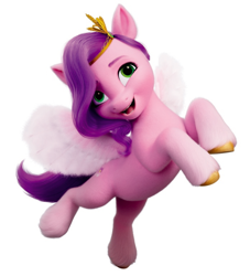 Size: 696x768 | Tagged: safe, pipp petals, pegasus, pony, g5, my little pony: a new generation, official, adorapipp, color correction, cute, fluffy, fluffy wings, flying, looking away, princess, royalty, simple background, white background