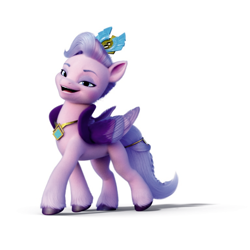 Size: 768x768 | Tagged: safe, queen haven, pegasus, pony, g5, my little pony: a new generation, official, 3d, beautiful, color correction, confident, crown, jewelry, looking at you, necklace, queen, regalia, simple background, smug, walking, white background
