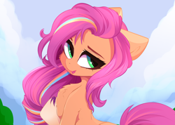 Size: 3545x2529 | Tagged: safe, artist:xsatanielx, sunny starscout, earth pony, pony, g5, chest fluff, female, high res, mane stripe sunny, mare, open mouth, solo
