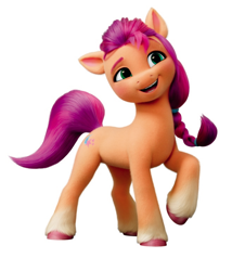 Size: 658x768 | Tagged: safe, sunny starscout, earth pony, pony, g5, my little pony: a new generation, official, 3d, braid, color correction, cute, looking away, raised eyebrow, raised hoof, simple background, smiling, sunnybetes, thinking, white background