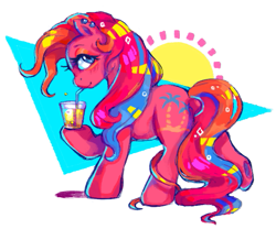 Size: 505x420 | Tagged: safe, artist:fizpup, artist:poniesart, pina colada (g1), earth pony, pony, g1, drink, piña colada (drink), simple background, solo, white background