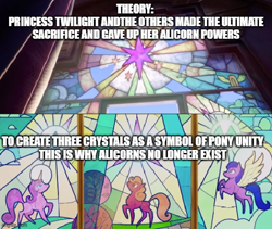 Size: 622x525 | Tagged: safe, edit, edited screencap, screencap, earth pony, pegasus, pony, unicorn, g5, my little pony: a new generation, spoiler:g5, ruins, stained glass, station, symbol, text, theory, zephyr heights, zephyr heights terminal