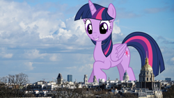 Size: 2048x1152 | Tagged: safe, artist:skie-vinyl, artist:thegiantponyfan, twilight sparkle, alicorn, pony, g4, england, female, giant alicorn, giant pony, giantess, highrise ponies, irl, london, macro, mare, mega giant, photo, ponies in real life, story included, twilight sparkle (alicorn), twizilla, united kingdom