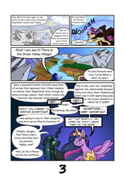 Size: 2481x3508 | Tagged: safe, artist:memprices, queen chrysalis, twilight sparkle, oc, oc:alice feather, oc:corny bell, alicorn, changeling, changeling queen, pony, comic:metamorphosis, the last problem, comic, crown, female, frown, high res, implied king bullion, implied oc, jewelry, narration, older, older twilight, peytral, princess twilight 2.0, regalia, smiling, smug, speech bubble, spread wings, twilight sparkle (alicorn), wings
