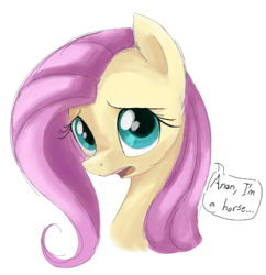 Size: 424x438 | Tagged: safe, artist:dotkwa, fluttershy, pegasus, pony, g4, aside glance, bust, dialogue, female, implied anon, looking at you, mare, open mouth, simple background, solo, speech bubble, three quarter view, white background
