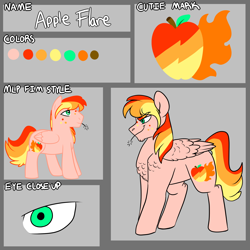 Size: 2000x2000 | Tagged: safe, artist:gingygin, oc, oc only, oc:apple flare, pegasus, pony, high res, male, offspring, parent:big macintosh, parent:rainbow dash, parents:rainbowmac, reference sheet, solo, stallion, straw in mouth