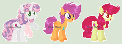 Size: 1224x440 | Tagged: safe, artist:stormcloud-yt, apple bloom, scootaloo, sweetie belle, earth pony, pegasus, pony, unicorn, g4, base used, female, mare, older, older apple bloom, older scootaloo, older sweetie belle, simple background, the cmc's cutie marks