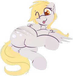 Size: 1747x1811 | Tagged: safe, artist:rhythmpixel, derpy hooves, pegasus, pony, g4, :p, butt, cute, derpabetes, dock, female, lineless, looking back, mare, plot, simple background, solo, tail, tongue out, transparent background