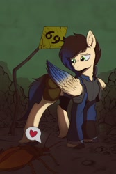 Size: 2731x4096 | Tagged: oc name needed, safe, artist:tatykin, oc, oc only, cockroach, insect, pegasus, pony, radroach, fallout equestria, armor, colored wings, fallout, pegasus oc, pipbuck, solo, two toned mane, two toned wings, wings