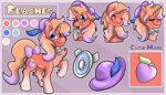 Size: 3500x2000 | Tagged: safe, artist:euspuche, oc, oc only, oc:peaches, pony, unicorn, bow, cutie mark, hat, high res, jewelry, male, necklace, reference sheet, solo, tail, tail bow