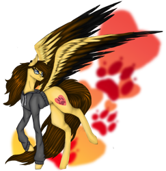 Size: 2024x2084 | Tagged: safe, artist:peachyminnie, oc, oc only, pegasus, pony, clothes, glasses, high res, hoodie, looking back, paw prints, pegasus oc, simple background, transparent background, wings