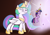 Size: 2970x2100 | Tagged: safe, artist:candy meow, princess celestia, twilight sparkle, alicorn, pony, unicorn, g4, big crown thingy, crown, derp, doodle, element of generosity, element of honesty, element of kindness, element of laughter, element of loyalty, element of magic, elements of harmony, female, high res, holding, jewelry, magic, magic aura, mare, regalia, simple background, tongue out, unicorn twilight