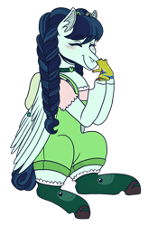 Size: 1900x2900 | Tagged: safe, artist:monnarcha, oc, oc:haracha, frog, pegasus, pony, clothes, female, mare, overalls, simple background, solo, transparent background