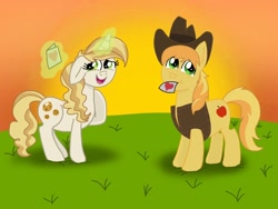 Size: 1024x768 | Tagged: safe, artist:foxtoons99, braeburn, sweet biscuit, pony, g4, holiday, shipping, valentine, valentine's day