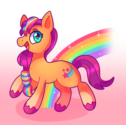 Size: 1164x1152 | Tagged: safe, artist:corvidcactus, sunny starscout, earth pony, pony, g5, my little pony: a new generation, braid, full body, mane stripe sunny, rainbow, smiling, solo