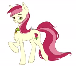 Size: 1953x1712 | Tagged: safe, artist:edis, roseluck, earth pony, pony, g4, collar, commission, commissioner:doom9454, cute, pet tag, pony pet, rosepet, simple background, solo, white background